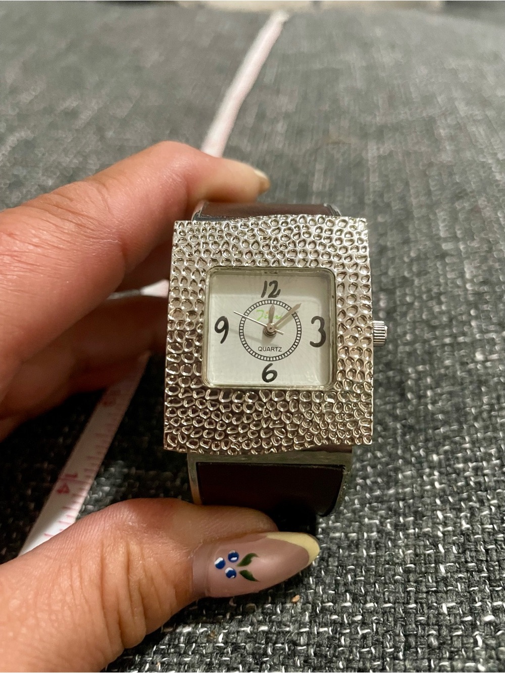 Vintage Textured Silver Square Face Cuff Watch by Jinny